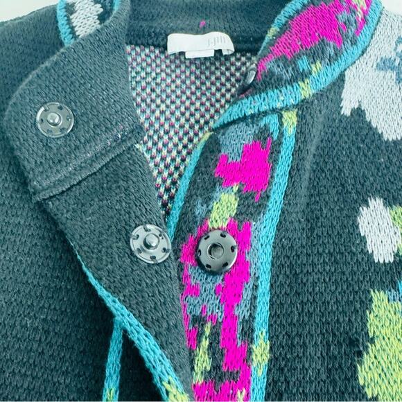 J. Jill Duster Cardigan Topper Coat Duster Black Floral Jacquard Snap Up Size S - Picture 7 of 12